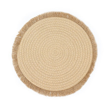 Case of 48 Round Natural Rustic Burlap Jute Placemats Fringed Edges, Farmhouse Placemats with Trim - 15"