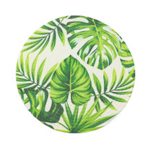 Case of 48 Round Green Tropical Leaf Woven Cotton Table Placemats, Indoor/Outdoor Braided Dining Placemats - 15"