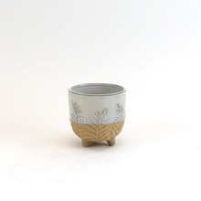 Cream And Sand Two-Toned Ceramic Footed Bowl With Fern Print - 4.8" W X 4.7" H - 24 Pieces