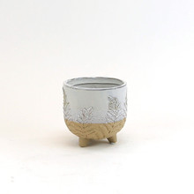 Cream And Sand Two-Toned Ceramic Footed Bowl With Fern Print - 5.4" W X 5.1" H- 24 Pieces