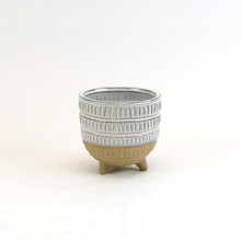 Cream And Sand Two-Toned Ceramic Footed Bowl With Oval Pattern - 5.4" W X 5.1" H - 18 Pieces