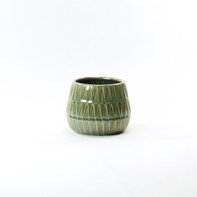 Medium Green Reactive Glazed Bowl With Triangle Print - 6.7" W X 5"  - 12 Pieces