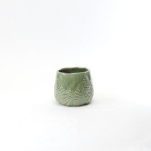 Medium Green Reactive Glazed Bowl With Fern Print - 6" W X 5" H - 12 Pieces
