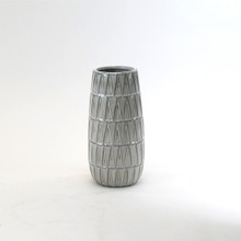 Medium Cream Reactive Glazed Vase With Triangle Pattern - 5" W X 10" H - 12 Pieces
