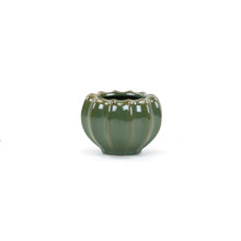 Small Variegated Green-Brown Ridged Vase - 4" W X 2.8" H - 12 Pieces