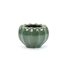 Large Variegated Green-Brown Ridged Vase - 6.6" W X 4.5" H  - 8 Pieces