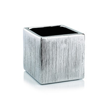 Textured Silver Ceramic Square Cube - 3" - 24 Pieces
