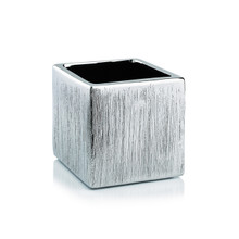 Textured Silver Ceramic Square Cube - 3.75" - 12 Pieces