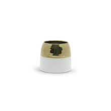 White Ceramic Pot With Gold Rim - 6" W X 5.1" H - 12 Pieces