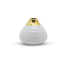 Medium White Round Bud Vase With Gold Rim - 4.1"X3.5"H  - 16 Pieces