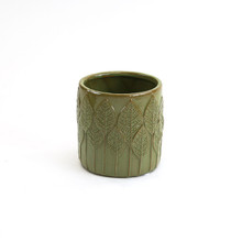 Medium Olive Green Leaf Cylinder Vase - 4.7" D X 4.7" H - 16 Pieces