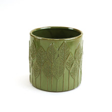 Large Olive Green Leaf Cylinder Vase - 6.5" D X 6.5" H  - 8 Pieces