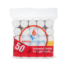 1.5" x 1" Jumbo Tea Light Candle - White (Bag of 50 candles) - Case of 12