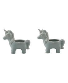 Case of 8 Teal Ceramic Unicorn Pot, Set of 2
