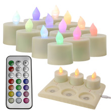 12 Rechargeable LED Votive Candle - Multi-Colored Includes Remote and Recharge Pad