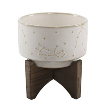 Case of 12 4" Constellation Ceramic Pot on Wood Stand, Ivory