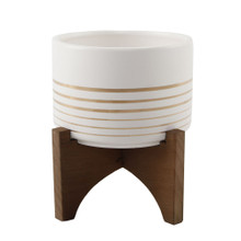Case of 12 4.75" White Ceramic Planter on Wood Stand 