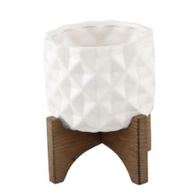 Case of 8 5" CERAMIC DIMPLE Pattern on Wood Stand, Matte White
