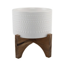 Case of 8 5"  Hobnail Ceramic Planter on Wood Stand - Matte White