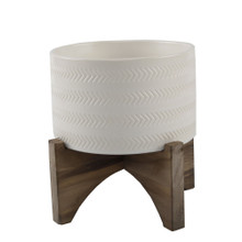 Case of 8 5" Arrow Ceramic Planter on Wood Stand,Matte White
