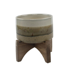 Case of 8 5" Ash Finish Ceramic On Wood Stand, Grey