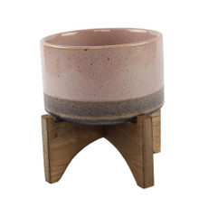 Case of 8 5.1" Opening Lava Ceramic On Wood Stand, Pink And Mauve