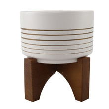 Case of 4 7" Ceramic Lines On Wood Stand, White/Gold Line