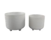 Case of 8 White Hiero Footed Planter, Set Of 2 