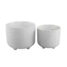 Case of 8 6" & 4.75" White Rainbow Ceramic Footed Planter, Set Of 2
