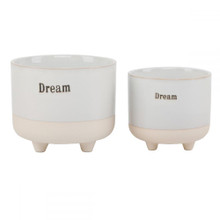 Case of 8 6" & 4.75" Text Dream Ceramic Footed Planter, Set Of 2