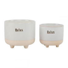 Case of 8 6" & 4.75" Text Relax Ceramic Footed Planter, Set Of 2