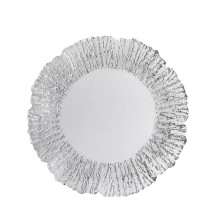 Case of 6 Deniz Silver Flower Shape Glass Charger Plate 12.6"D