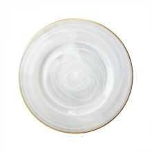 Case of 12 Alabaster Glass Charger Plate W/Gold Rim 13"D