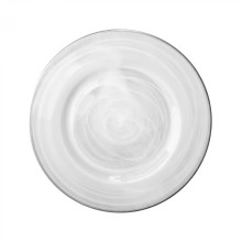 Case of 12 Alabaster Glass Charger Plate W/Silver Rim 13"D