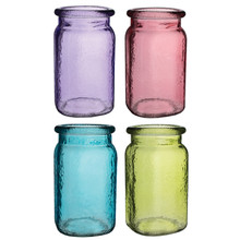 Case of 24 - 6 1/2" Hammered Glass Jar - 4-color Vintage Assortment