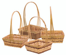 16 Pcs - Assorted Rectangular Natural Bamboo Baskets with Handle - 10 Inch