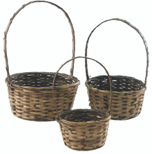 8 Sets of 3 Stained Rattan Baskets with Handle