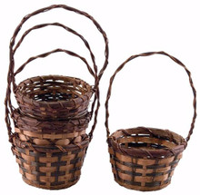 24 Pcs - Assorted Round Stained Weave Bamboo Baskets with Handle - 6 Inch