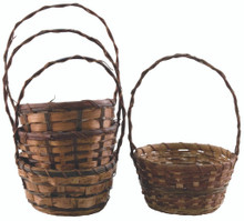16 Pcs - Assorted Round Stained Weave Bamboo Baskets with Handle - 8 Inch