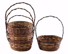 24 Pcs - Assorted Round Stained Weave Bamboo Baskets with Handle - 10 Inch