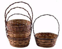 16 Pcs - Assorted Round Stained Weave Bamboo Baskets with Handle - 12 Inch
