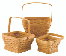 4 Sets of 3 Square Chipwood Baskets with Bale Handle - Whitewash
