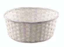 24 Pcs - Round Bamboo Low Bowl Whitewash Baskets - 12 Inch