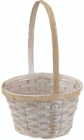 36 Pcs - Whitewash Round Bamboo Baskets with Handle (hard liner included) - 6 Inch