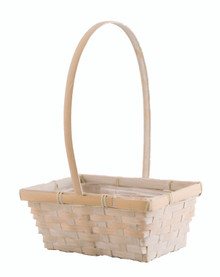32 Pcs - Rectangular Whitewash Bamboo Baskets with Handle - 7.5 Inch