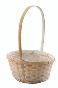 36 Pcs - Whitewash Oval Bamboo Baskets with Handle - 7 Inch