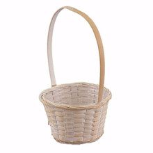 36 Pcs - Whitewash Round Whitewash Bamboo Baskets with Handle - 6 Inch