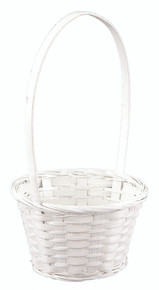 80 Pcs - White Round Bamboo Baskets with Handle - 5 Inch