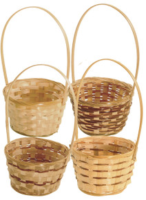 32 Pcs - 4 Assorted Round Natural Bamboo Baskets - 6 Inch