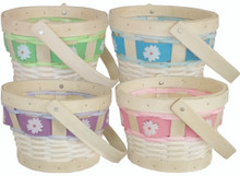 24 Pcs - 4 Assorted Round with Floral Trim & Bale Handle Baskets - 6 Inch